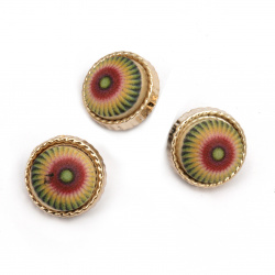 Multi-colored Round Plastic Button with Gold Edging, 12x9 mm -10 pieces