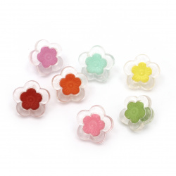 Cute Colorful Flower Button for CRAFT Design, 14x14x4 mm, Hole: 4 mm, MIX -20 pieces