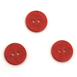 Plastic round button for sewing, scrapbooking, DIY home decoration accessories 14x2 mm hole 2 mm red with flower - 20 pieces