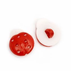 Plastic ladybug button for sewing 15x13x4 mm hole 4 mm red and white - 20 pieces