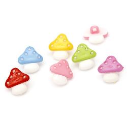 Cute Plastic Mushroom Button for Children Accessories, 15x14x3 mm, Hole: 3 mm, MIX -20 pieces