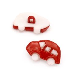 Nasture forma auto din plastic 17x11x4 mm gaura de 3 mm alb și roșu - 10 buc