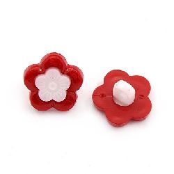 Plastic flower button for sewing 14x3 mm hole 4 mm white and red - 20 pieces