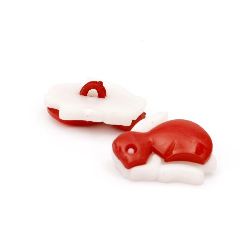 Plastic rabbit button for sewing 20x15x5 mm hole 2 mm white and red - 20 pieces