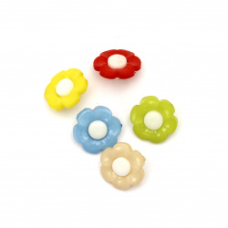Plastic Flower Button, 17x4 mm, Hole 4 mm, MIX - 20 pieces