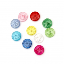 Plastic round button with flower for sewing, scrapbooking, DIY home decoration accessories 12x4 mm hole 1 mm mix - 20 pieces