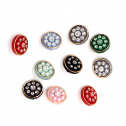 Plastic button with crystals for sewing 12x4 mm hole 2 mm mix -10 pieces
