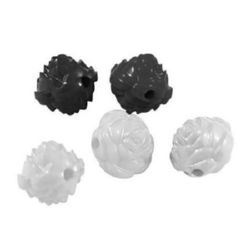 Rose solid 24x24x24 mm hole 2 mm white and black -4 pieces ~ 17 grams