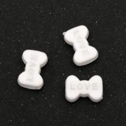 Plastic Ribbon Bead with Inscription LOVE, 14x10x7 mm, Hole: 4.5 mm, White -50 grams ~ 90 pieces