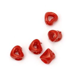 Inimă solida 9.8x10x8 mm gaură 5 mm roșu -50 grame ~ 180 bucăți