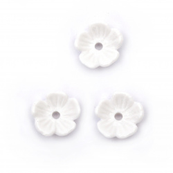 Мънисто плътно цвете шапка 11x11x4 мм дупка 1 мм цвят бял -20 грама ~112 броя
