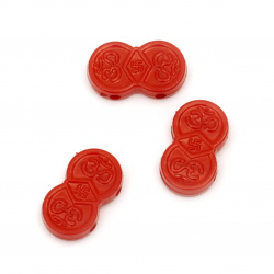 Plastic Bead with OM Symbol, 18x10x9 mm, Hole: 1.5 mm, Red -50 grams ~ 80 pieces