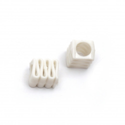 Bead solid figure 14x12x10 mm hole 7 mm color white -50 grams ~ 60 pieces