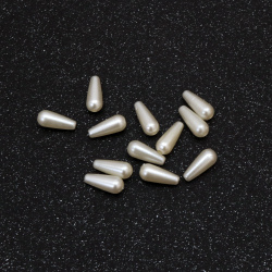 Mărgele perla picătură 6x14 mm gaură 2 mm culoare crem -20 grame ~85 buc