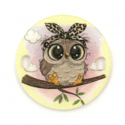 Round Link Element for Baby and Children's Accessories / Owl, 25x2 mm, Hole: 2x3 mm - 5 pieces