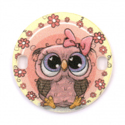 Cute Connector Bead with Print for DIY Children's Findings / Baby Owl, 25x2 mm, Hole: 2x3 mm - 5 pieces