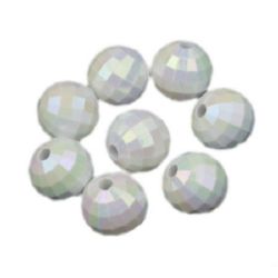 Bead solid ball 14 mm faceted white RAINBOW -50 grams ~ 32 pieces