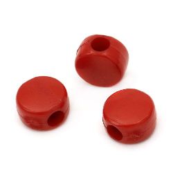 Solid Plastic Round Bead / 10x11x7 mm, Hole: 3.5 mm / Red - 20 grams ~ 36 pieces