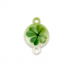 Acrylic Bead Connector, Round with Print - Four Leaf Clover 24x16x3 mm, hole 2 mm - 10 pieces