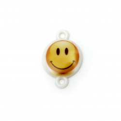 Acrylic Bead Connector, Round with Print - Emoji 24x16x3 mm, hole 2 mm - 5 pieces