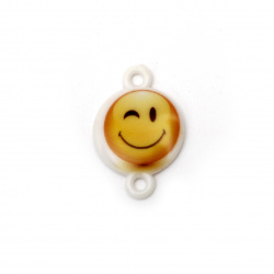 Acrylic Bead Connector, Round with Print - Emoji 24x16x3 mm, hole 2 mm - 10 pieces