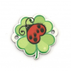Connecting element clover with ladybug 25x24x2 mm hole 2 mm - 10 pieces