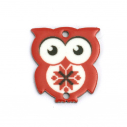 Acrylic Connecting Element, Owl with Embroidery / 24x22x2 mm,  Holes: 2 mm - 10 pieces