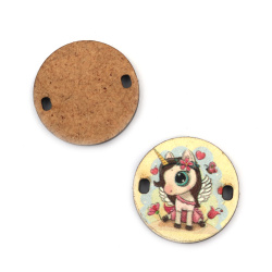 Connector Link, Circle made from MDF for Kids Accessories / Unicorn, 25x3 mm, Hole: 2x3 mm -5 pieces