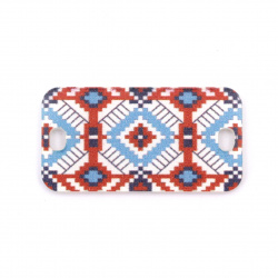 Plastic Connecting Tile with Print of EMBROIDERY, 31x16.5 mm, Hole: 2x3 mm - 5 pieces