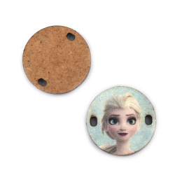 Plastic Round Connecting Element with Print / Elsa, 25x2 mm, Hole: 2x3 mm - 5 pieces