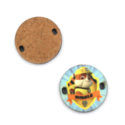 Round Link Tile made of MDF, with 2 holes and Printed Dog, Size: 25x3 mm, Hole: 2x3 mm - 5 pieces