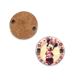 Connecting element from MDF, circle with Cute Lady Mouse, 25x3 mm hole 2x3 mm -5 pieces
