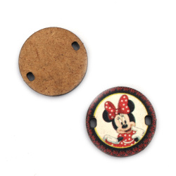 Oval Connecting Element made of MDF with Lady Mouse with Ribbon, 25x3 mm, Hole: 2x3 mm - 5 pieces