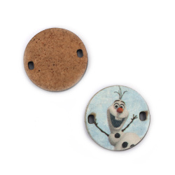 MDF Connecting Element with Printed Smiling Snowman and 2 holes, Size: 25x3 mm, Hole: 2x3 mm - 5 pieces