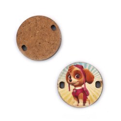 Printed MDF Link Connector for Children Accessories / Cute Dog, 25x3 mm, Hole: 2x3 mm - 5 pieces