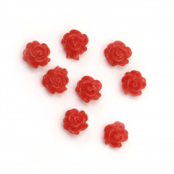 Мънисто резин тип кабошон роза 6x3 мм цвят червен -20 броя