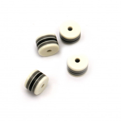 Striped Resin Cylinder Bead, 8x6 mm, Hole: 1.5 mm, White with Black and Gray Stripes -20 pieces