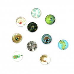 ASSORTED Round Glass Cabochon for DIY Jewelry and Decoration / Peacock Feathers, 10x3.5 mm -10 pieces