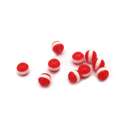 Resin round beads 6 mm hole 1 mm red with white stripe - 50 pieces