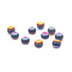 Resin round beads 6 mm, hole 1 mm, colored stripes - 50 pieces