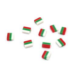 Tricolor Resin Beads, colors White, Green and Red, Bulgarian flag, 7x6 mm - 50 pieces