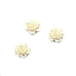 Bead Resin Type Cabochon, Flower, 15x7 mm, Hole 1 mm, Color Cream - 10 Pieces