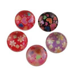 Patterned Round Resin Cabochon  for Handmade Decoration, 25x7 mm -5 pieces