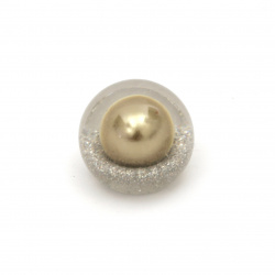 Brilliant built-in bead cabochon type 18x16 mm hole 3 mm transparent with glitter and pearl color bronze