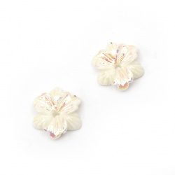 Resin Bead Cabochon Flower 11x3 mm, 1 mm Hole, White RAINBOW Color - 10 pcs