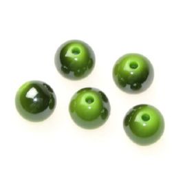 Acrylic Beads, UV covered, Round, green, 12mm, hole 2mm, 20 grams