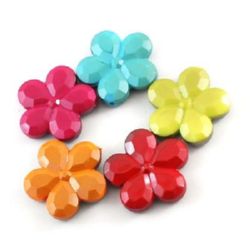 Multi-colored Faceted Flower Beads with UV Coating, 31x31x7 mm, Hole: 2 mm, Flower -20 grams