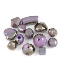 Assorted acrylic beads  with black UV plating 10 mm 10~30 mm hole 1~4 mm light purple - 50 grams