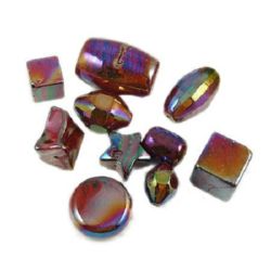 Assorted acrylic beads  with black UV plating 10 mm 12~34 mm hole 2~8 mm dark pink - 50 grams