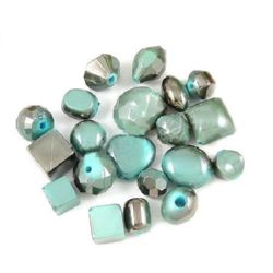 Assorted acrylic bead  with black UV plating 9~25 mm hole 2~5 mm  turquoise - 50 grams